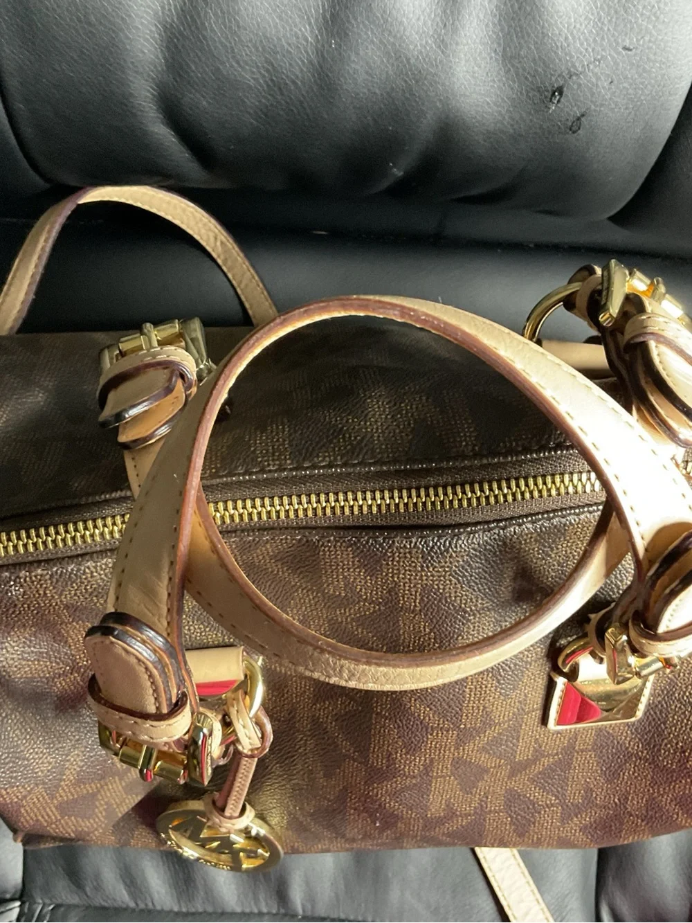 Michael Kors Brown MK Logo Messenger with Tan Trim and Gold Hardware